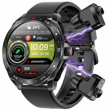 Smart Watches for Men with Wireless Earbuds Waterproof Men Watches HiFi Headphones Blood Pressure Monitor Heart Rate Monitor Sleep Tracker Bluetooth Call Fitness Tracker Step Counter for iOS Android